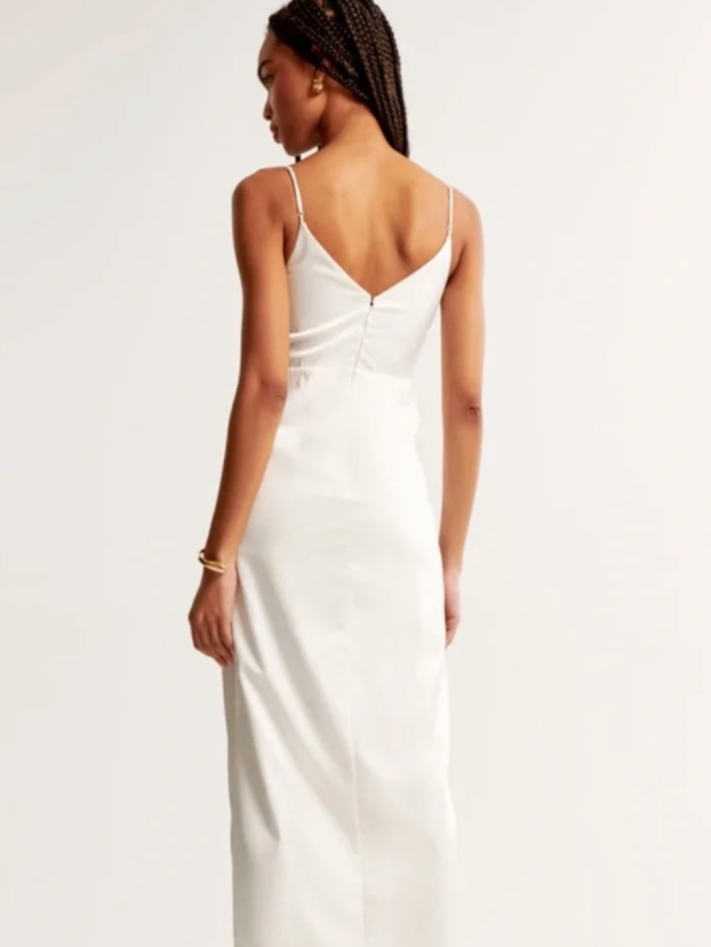Abercrombie & Fitch Draped Twist-Front Maxi Dress Satin White Size Small S NWT - Picture 4 of 4